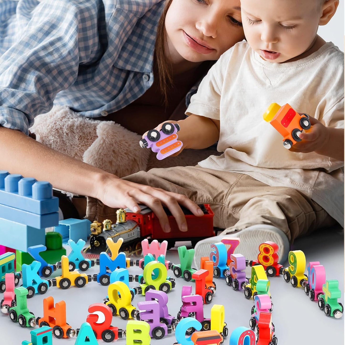 wooden train set 46 pcs