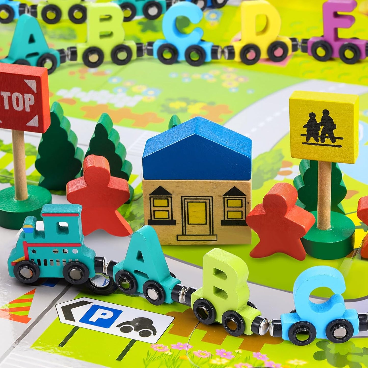 wooden train set 46 pcs